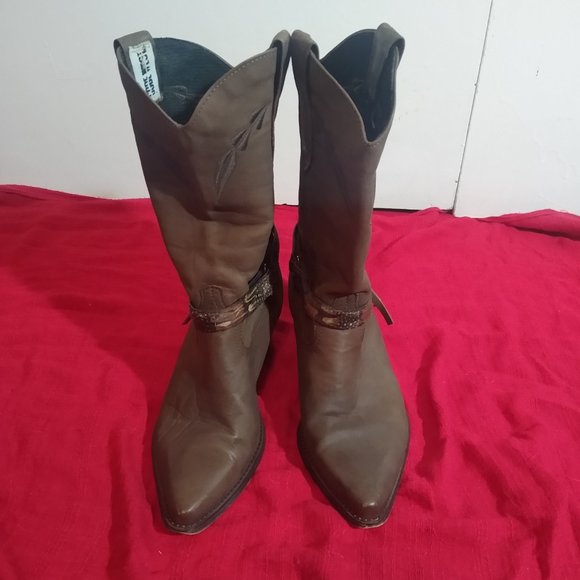 Heeled western mid-calf boots taupe brown gray - Picture 3 of 5
